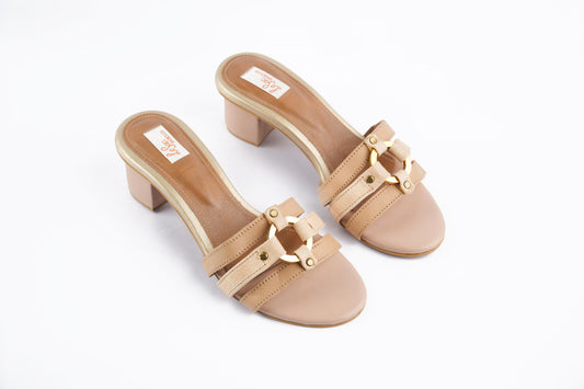 Heeled Leather Sandals with Elegant Ring Accent