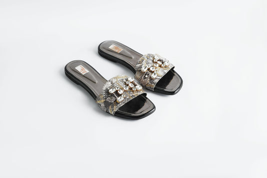 Leather Sandals with Buckle and Stone Details