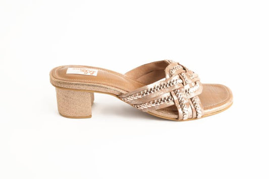 Leather Braid Strap Sandals with Heel